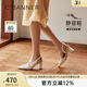 千百度【靜音系列】真皮超高跟時(shí)裝涼鞋女2025夏季新款后空通勤鞋 米色 36 (230mm)