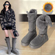 ZHR長(cháng)筒靴女保暖加絨兩穿雪地靴女時(shí)尚皮帶扣百搭靴子女 IQ01灰色37