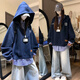 S·J·V·K韓系學(xué)院風(fēng)拼接格子襯衫假兩件連帽衛(wèi)衣女秋冬加絨加厚外套上衣潮 藏青色【秋冬加絨】 M （適合80-100斤）