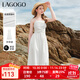 LAGOGO法式白色褶皺中長(cháng)吊帶裙女拉谷谷夏季新款修身氣質(zhì)連衣裙 本白色(V1) S