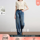 三彩2025秋季新款休閑牛仔褲高腰直筒褲長(cháng)褲顯瘦M