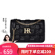 HR赫蓮娜女包包單肩斜挎包頭層牛皮印花時(shí)尚通勤菱格鏈條包生日禮物 黑色【經(jīng)典款】
