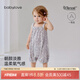 babylove嬰幼兒連體衣女寶寶高支莫代爾棉夏季薄款吊帶哈衣爬服甜美夏裝輕舞花漾80cm