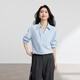 伯德小姐藍色設計感輕奢v領(lǐng)襯衫女夏通勤日常短袖上衣職業(yè)小個(gè)子面試襯衣