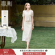 香影小香風(fēng)蕾絲套裝裙子女夏季2025新款重工刺繡白色半身裙兩件套 米白 M 160/84A/95-110斤