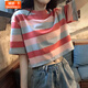 婍妡春夏t恤打底衫女短袖T恤衫女新品夏季半袖女裝女學(xué)生韓版ins泫雅 808彩虹條紋#粉色 【優(yōu)質(zhì)版】 M 86-105斤
