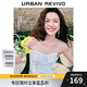 UR【鐘楚曦同款】2025夏季新款女裝波嬉風蕾絲條連衣裙UYL750037 藍色條紋 L