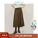 茵曼（INMAN）【曠野美拉德】簡(jiǎn)約高腰百褶半身裙2025春秋女裝新款A字中長(cháng)款裙 墨綠色 M