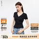 朗姿歐洲EiLEEN ELITEE2025年秋新款氣質(zhì)棉感V領(lǐng)修身短袖針織衫女 暮色藏藍色 M
