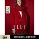 ELLE【新年系列】100%綿羊毛紅色毛呢外套本命年2024春新款雙面呢大衣 紅色 S