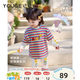 幼歌（YOUGE）春新中小童繽紛彩虹假兩件打底衫打底褲親膚透氣兩件套 彩色條紋 (上衣） 100 cm