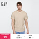 Gap男女裝2025夏季新款logo條紋純棉短袖T恤常規上衣美版 淺卡其 713826 S 美碼 M亞洲碼175/92A