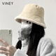 viney漁夫帽子女冬季2025新款毛絨百搭顯臉小保暖雙面羊羔加厚水桶盆帽 米色