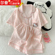 儷韻小屋（LiYunHouSe）云朵棉兒童睡衣短袖短褲夏季甜美超柔軟可愛(ài)舒適中大童家居服套裝 格子凱蒂貓 短袖短褲 90