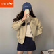 紅蜻蜓美式短款夾克外套女春秋2025新款韓版寬松休閑工裝棒球服 卡其色 L （90-105斤）