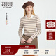 Teenie Weenie小熊女裝T恤2025秋季新款時(shí)髦寬松條紋長(cháng)袖短款上衣 卡其色 L