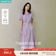 茵曼（INMAN）【苧麻】章若楠同款法式娃娃領(lǐng)連衣裙女裝2025夏季新品泡泡袖裙子 冰蘭紫 M