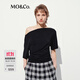 MO&Co.短袖上衣夏含莫代爾設計感一字領(lǐng)捏褶寬松MBE2TOPT07 黑色 M /165