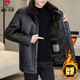 皮爾卡丹（pierre cardin）冬季中長(cháng)款皮衣男士加絨加厚大毛領(lǐng)保暖冬裝皮棉衣襖子外套 黑色/毛領(lǐng)/內膽可脫卸 3XL 150-165斤