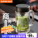 蘇泊爾（SUPOR）雙層玻璃杯茶杯耐熱防燙帶手柄水杯商務(wù)辦公男士過(guò)濾帶蓋杯子 烏木黑-450mL