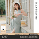 歌力思（ELLASSAY）【博主同款】25夏季新款棉抽褶不規則條紋修身顯瘦無(wú)袖連衣裙女 綠條紋 S