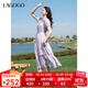 LAGOGO莫奈紫顯白荷葉邊浪漫裙女拉谷谷2025年夏季新款收腰連衣裙 淺紫色 S