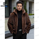 BESNOS意大利品牌新款皮草男士進(jìn)口貂皮大衣紫金短二貂皮毛一體連帽外套 咖啡貂連帽款 M