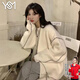 翊尚美針織開(kāi)衫女外套秋冬季新款洋氣外搭加厚慵懶風(fēng)設計感毛衣女士秋裝 米白色 均碼 【推薦80-140斤】