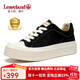 楓葉（leaveland）男鞋2025秋季新品簡約百搭厚底貝殼頭餅干鞋增高軟底休閑板鞋子男 男款-黑色（皮鞋碼） 43