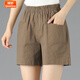 婍妡棉麻短褲外穿夏季薄款休閑褲寬松中年女裝五分褲 卡其色[單件裝] 2XL [建議125-140斤]