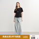 獨束大碼女裝【風(fēng)吟荷擺】輕盈顯瘦T恤夏季新款百搭短袖正肩上衣 黑色 XL （尺碼：3）