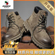 西域駱駝（VANCAMEL）頭層牛皮馬丁靴男春秋真皮沙漠工裝鞋冬季痞帥英倫皮鞋高幫沙漠靴 卡其[升級款] 39