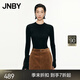 JNBY/江南布衣秋冬美麗諾羊毛針織衫女圓領(lǐng)撞色拼接毛衣5O0312880 095/黑褐色組合 M
