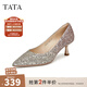 他她（TATA）優(yōu)雅氣質(zhì)高跟鞋女低跟晚宴鞋婚鞋單鞋2024秋新款7QT07AQ4 金色 35