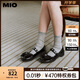 MIO米奧夏季圓頭低跟蝴蝶結(jié)單鞋珍珠帶舒適俏皮瑪麗珍女鞋 黑色 35