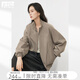 對白美式休閑立領(lǐng)夾克短外套女2025秋裝新款落肩寬松個(gè)性百搭上衣 卡其色 XL
