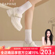 達芙妮官方法式瑪麗珍女鞋厚底2025新款春季粗跟小皮鞋百搭增高單鞋女 溫柔白 【5cm軟底】 36