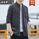 JEEP SPIRIT春季男士純棉襯衣條紋寬松上衣休閑寸燈芯絨長(cháng)袖襯衫潮流大碼外套 黑灰色 常規   春款 175/L /40(130-142斤以下)