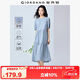 佐丹奴棉麻連衣裙女夏季亞麻文藝風(fēng)圓領(lǐng)泡泡袖蛋糕裙05465323