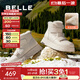 百麗（Belle）牛皮厚底羊毛雪地靴女靴加絨保暖休閑短靴棉鞋D1X1DDD4 米白-亮面皮 38 (240mm)