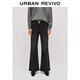 UR冬季新款女裝水洗修身腰帶喇叭磨毛牛仔長(cháng)褲UWJ850102 黑色 26