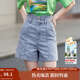 茵曼（INMAN）直筒闊腿牛仔短褲女士夏季新款顯瘦寬松冰氧吧高腰熱褲子 淺藍色-18322824 29