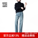 古田森高腰直筒牛仔褲女夏季小個(gè)子垂墜感顯瘦修身闊腿長(cháng)褲1S3165 藍色 28