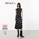 MO&Co.連衣裙春夏新中式桑蠶絲暈染愛(ài)心印花捏褶收腰開(kāi)叉黑色摩安珂 黑底印花 M 165