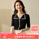尚都比拉時(shí)尚撞色t恤女夏新品女士短袖優(yōu)雅五分袖毛針織衫氣質(zhì)女神范 雅黑色 M