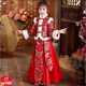 Baldauren女童漢服裙子秋冬加絨加厚新年拜年服兒童公主裙3-14歲女孩套裝裙 紅扇子帶+飾品 加絨 140 體重48--53斤