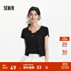森馬（Semir）短袖T恤女短款木耳邊開(kāi)衫刺繡背心2025新款夏緊身兩件套顯瘦 黑色90001 L