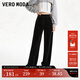 VEROMODA休閑褲2025秋冬新款休閑松緊高腰直筒絲絨黑色長(cháng)褲 黑色 165/68A/M