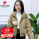 皮爾卡丹（pierre cardin）小香風(fēng)棉服外套立領(lǐng)面包服短款小個(gè)子開(kāi)衫棉衣女冬季新款純色加厚 咖綠色 L (建議100斤-115斤)