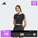 adidas蝴蝶結圖案修身短款上衣圓領(lǐng)短袖T恤女夏季阿迪達斯輕運動(dòng) 黑色   L